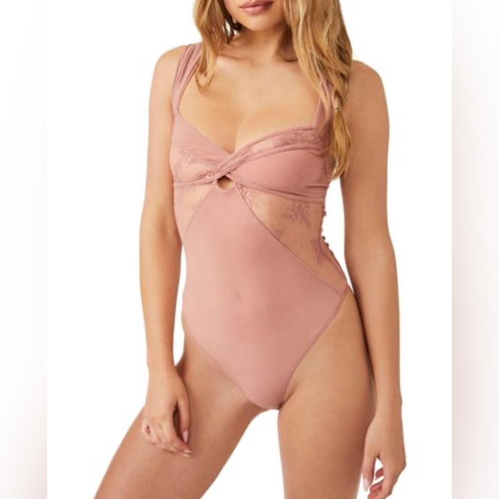 Free People Intimately Sheer Things Lace Trim Mesh Bodysuit NWOT Size Small